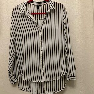 H&M black and white striped button down dress top size 10
